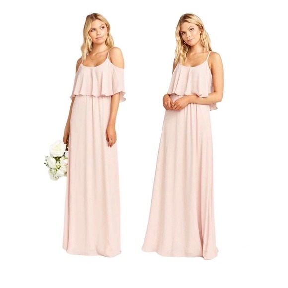 Show Me Your Mumu “Caitlin” Ruffle Maxi Bridesmaids Dress Dusty Blush Pink Large - Picture 1 of 7